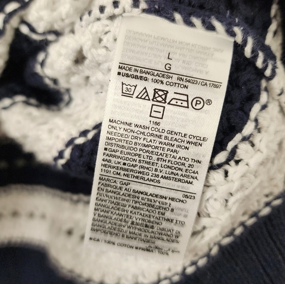 GAP 24/7 Spit Hem Crochet Stripe Chunky Knit Boxy Oversize Pullover Sweater L - Picture 12 of 13